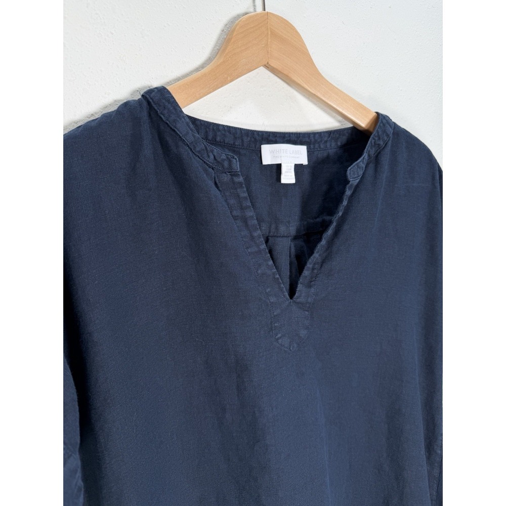 White Label Company Shift Dress 100% Linen Womens Sz 14 Navy Coastal Lagenlook - Picture 2 of 7